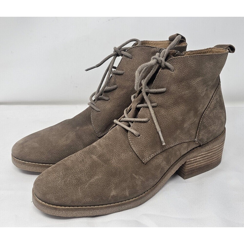 Lucky Brand Women's Tamela Boots Size 9 Lace Up Tan Nubuck Low Block Heel Bootie